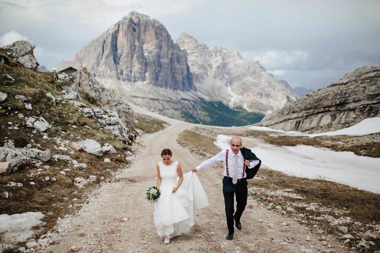 Dolomites Wedding Photographer in Südtirol elope in Dolomites with majestic backdrop of the most enchanting mountain summits