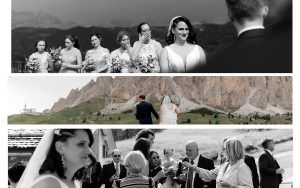 Ceremony at Kolfuschgerhof terrace with a panoramic view on the Dolomites. A wedding in Colfosco. Hochzeit in den Dolomiten, exklusive, familiär, elegant
