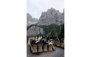 Open air terrace Wedding at Kolfuschgerhof Colfosco Val Badia at the foot of Sassonger, Dolomites. Love surrounded by Alpine magic